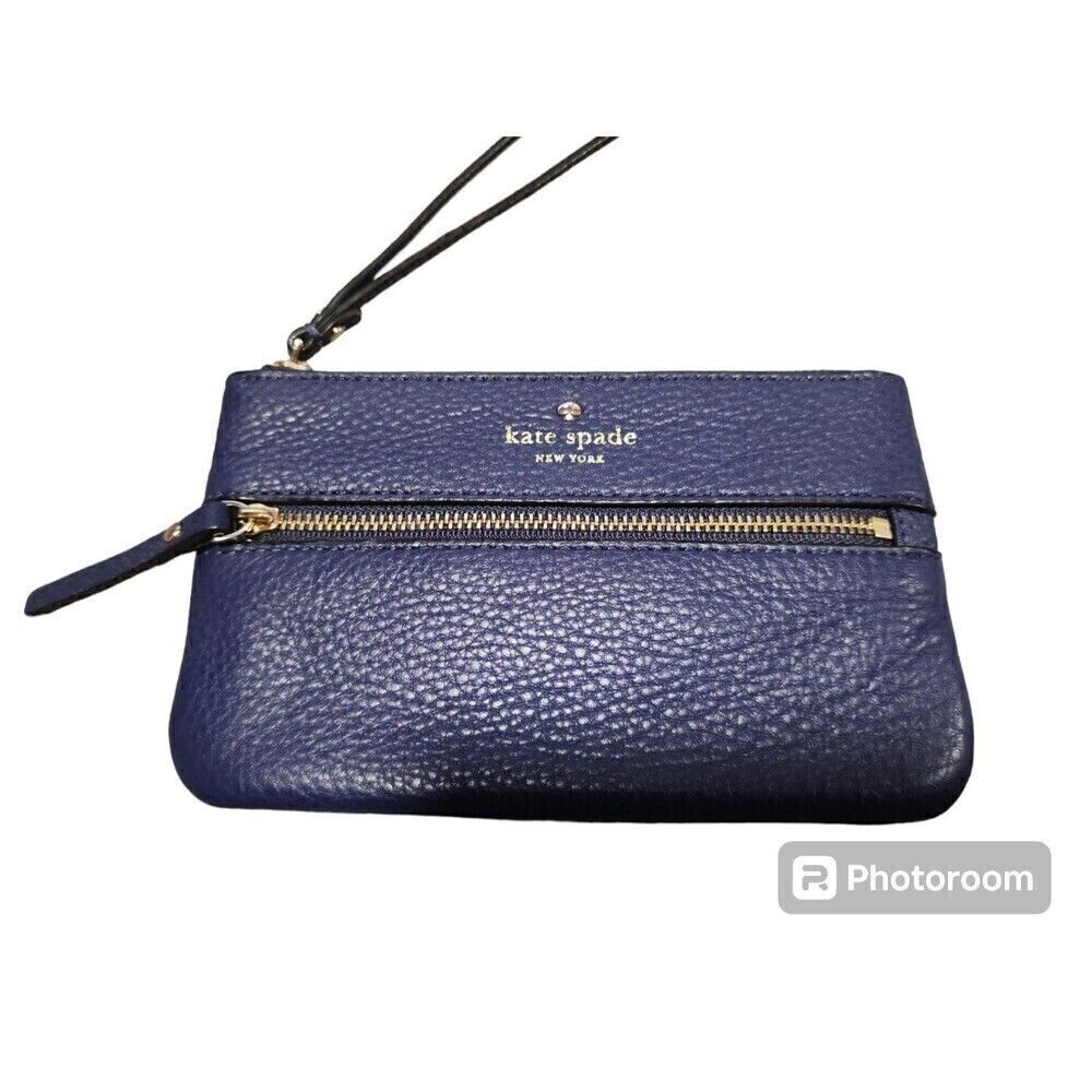 Kate Spade New York Women’s Leather Wristlet Violet Blue Zip Front Pocket Clutch - Picture 2 of 10